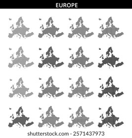 A dotted representation of Europe, showcasing countries and borders in a minimalist style suitable for educational materials.