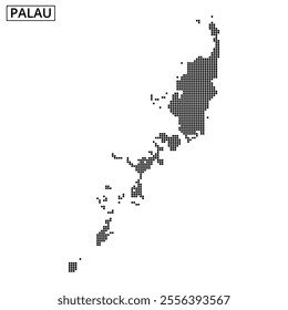 Dotted representation highlights the islands of Palau, emphasizing its geographic features and layout clearly.