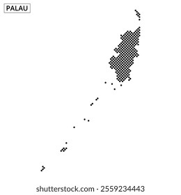 Dotted representation highlights the islands of Palau, emphasizing its geographic features and layout clearly.