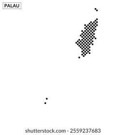 Dotted representation highlights the islands of Palau, emphasizing its geographic features and layout clearly.