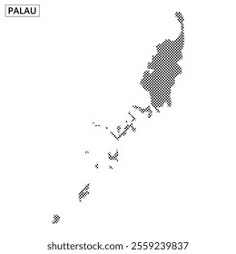 Dotted representation highlights the islands of Palau, emphasizing its geographic features and layout clearly.