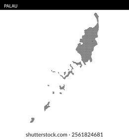 Dotted representation highlights the islands of Palau, emphasizing its geographic features and layout clearly.