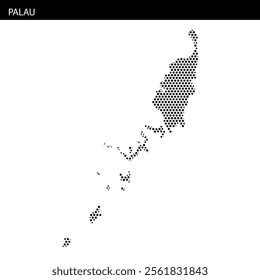 Dotted representation highlights the islands of Palau, emphasizing its geographic features and layout clearly.