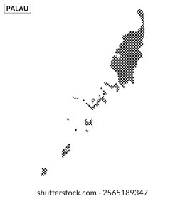 Dotted representation highlights the islands of Palau, emphasizing its geographic features and layout clearly.