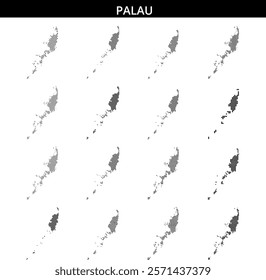 Dotted representation highlights the islands of Palau, emphasizing its geographic features and layout clearly.