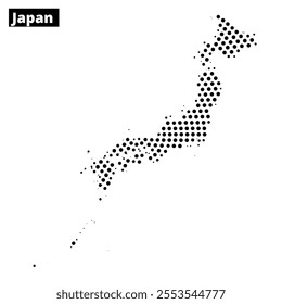 A dotted representation of Japan highlights its distinct geographic outline without additional details or colors.