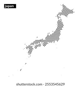 A dotted representation of Japan highlights its distinct geographic outline without additional details or colors.