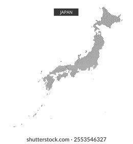 A dotted representation of Japan highlights its distinct geographic outline without additional details or colors.