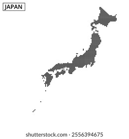 A dotted representation of Japan highlights its distinct geographic outline without additional details or colors.