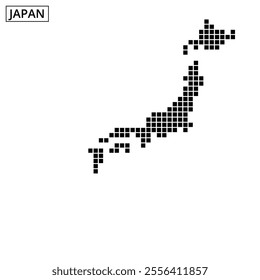 A dotted representation of Japan highlights its distinct geographic outline without additional details or colors.