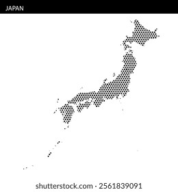 A dotted representation of Japan highlights its distinct geographic outline without additional details or colors.