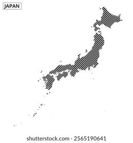 A dotted representation of Japan highlights its distinct geographic outline without additional details or colors.