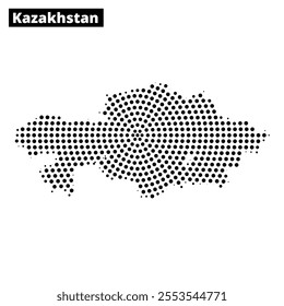 A dotted representation of Kazakhstan's map showcases its geographical shape and borders, emphasizing the country's vast area.