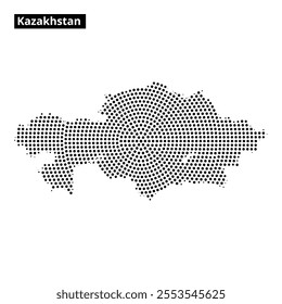 A dotted representation of Kazakhstan's map showcases its geographical shape and borders, emphasizing the country's vast area.