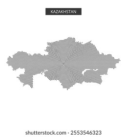 A dotted representation of Kazakhstan's map showcases its geographical shape and borders, emphasizing the country's vast area.