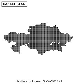 A dotted representation of Kazakhstan's map showcases its geographical shape and borders, emphasizing the country's vast area.