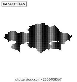 A dotted representation of Kazakhstan's map showcases its geographical shape and borders, emphasizing the country's vast area.