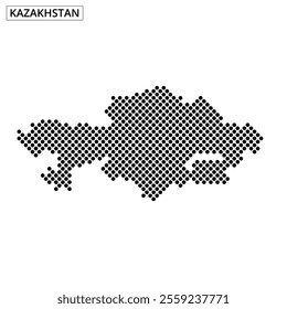 A dotted representation of Kazakhstan's map showcases its geographical shape and borders, emphasizing the country's vast area.