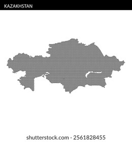 A dotted representation of Kazakhstan's map showcases its geographical shape and borders, emphasizing the country's vast area.