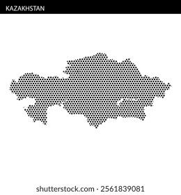 A dotted representation of Kazakhstan's map showcases its geographical shape and borders, emphasizing the country's vast area.