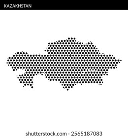 A dotted representation of Kazakhstan's map showcases its geographical shape and borders, emphasizing the country's vast area.