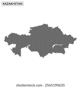 A dotted representation of Kazakhstan's map showcases its geographical shape and borders, emphasizing the country's vast area.