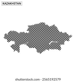 A dotted representation of Kazakhstan's map showcases its geographical shape and borders, emphasizing the country's vast area.