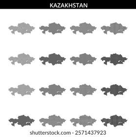 A dotted representation of Kazakhstan's map showcases its geographical shape and borders, emphasizing the country's vast area.