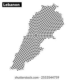 Dotted representation of Lebanon's map showcases its unique shape and geographical features. The design highlights the country's outline distinctly.