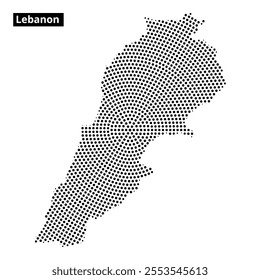 Dotted representation of Lebanon's map showcases its unique shape and geographical features. The design highlights the country's outline distinctly.