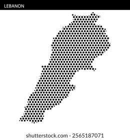 Dotted representation of Lebanon's map showcases its unique shape and geographical features. The design highlights the country's outline distinctly.