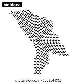 Dotted representation of the map of Moldova showcases its geographical outline and form in a clear design.