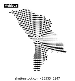 Dotted representation of the map of Moldova showcases its geographical outline and form in a clear design.