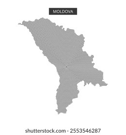 Dotted representation of the map of Moldova showcases its geographical outline and form in a clear design.