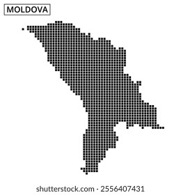 Dotted representation of the map of Moldova showcases its geographical outline and form in a clear design.