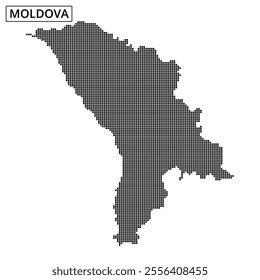 Dotted representation of the map of Moldova showcases its geographical outline and form in a clear design.