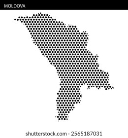 Dotted representation of the map of Moldova showcases its geographical outline and form in a clear design.