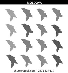 Dotted representation of the map of Moldova showcases its geographical outline and form in a clear design.