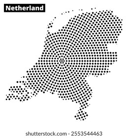 The dotted representation of the Netherlands highlights its geographical contours and outlines distinct areas artistically.