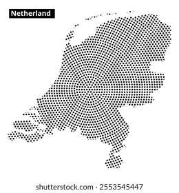 The dotted representation of the Netherlands highlights its geographical contours and outlines distinct areas artistically.