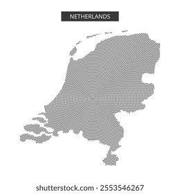 The dotted representation of the Netherlands highlights its geographical contours and outlines distinct areas artistically.