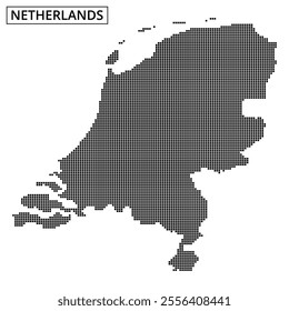 The dotted representation of the Netherlands highlights its geographical contours and outlines distinct areas artistically.