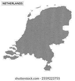 The dotted representation of the Netherlands highlights its geographical contours and outlines distinct areas artistically.