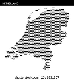 The dotted representation of the Netherlands highlights its geographical contours and outlines distinct areas artistically.