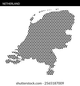 The dotted representation of the Netherlands highlights its geographical contours and outlines distinct areas artistically.