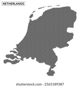 The dotted representation of the Netherlands highlights its geographical contours and outlines distinct areas artistically.