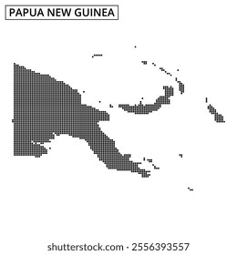 Dotted representation of Papua New Guinea showcasing its unique geographical shape and features.