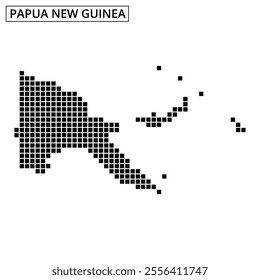 Dotted representation of Papua New Guinea showcasing its unique geographical shape and features.