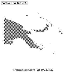 Dotted representation of Papua New Guinea showcasing its unique geographical shape and features.