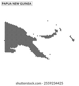 Dotted representation of Papua New Guinea showcasing its unique geographical shape and features.